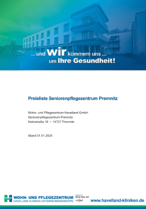 Preisliste Seniorenpflegezentrum Premnitz