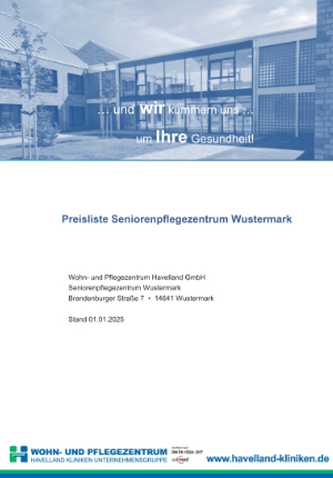 Preisliste Seniorenpflegezentrum Wustermark